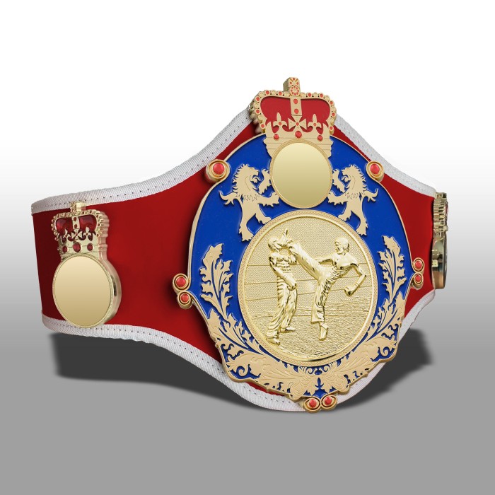 QUEENSBURY PRO LEATHER KICKBOXING CHAMPIONSHIP BELT - QUEEN/BLUE/G/KBOG - 10+ COLOURS